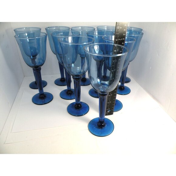 Vintage Cobalt Blue Blown Glass Goblets Stemware Wine Water Glasses Elegant Des - Picture 2 of 14